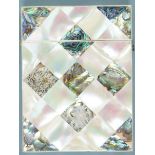 A Victorian mother-of-pearl and abalone veneered visiting card case, 10 cm x 8 cm