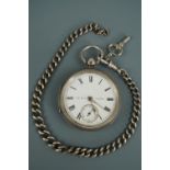 A Victorian silver key-wound pocket watch by Peck of London, with silver watch chain