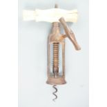A Victorian bone-handled twin-pillar rack and pinion type corkscrew by Lund of Cornhill and Fleet