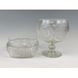 A large and impressive cut glass footed bowl, 25 cm high, together with a cut glass fruit bowl