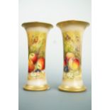 A pair of Royal Worcester fruit study vases, hand decorated by William Ricketts, shape G923, 1928-