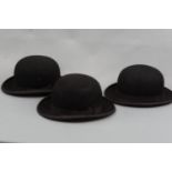 Three vintage bowler hats, (a/f)