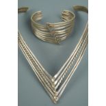 An Italian silver flexible bracelet together with a 1980s Mexican modernist collar necklace and