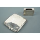 An engine-turned silver matchbox holder together with a silver cigarette case, 139 g