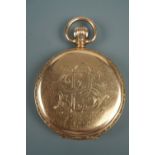 An early 20th Century 9ct gold Waltham hunter pocket watch, having a "Traveller" movement and enamel