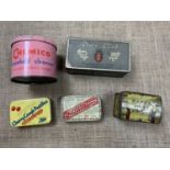 Vintage tinplate boxes including a Carr's Biscuits "trunk", latter 9 cm x 6 cm x 6 cm