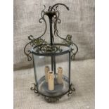 A Georgian style brass pendant hall lantern, 48 cm