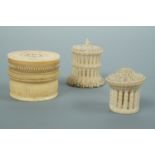 Two 19th Century Anglo-Indian turned and carved ivory miniature boxes together with a nested set