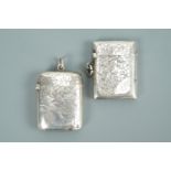 Two Victorian foliate silver engraved vesta cases, one engraved with the name 'Tom Siddle',