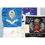 A large Great War "Victory for the Allies" silk embroidery and other Great War souvenir textiles