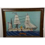 A wool-work embroidery of the Royal Navy corvette / cruiser HMS Calliope, in gilt slip and