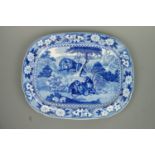 A 19th Century Adams blue and white transfer printed ashet, depicting lions and cubs, 45 x 56 cm