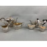An Apex three piece electroplate tea set and one other tea set
