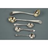 Five various Georgian and later silver salt spoons