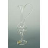 An early 1970s Swiss Hermannglas free-blown art glass ewer, of extremely finely blown metal, the