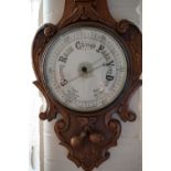 A Victorian carved-oak banjo barometer, (a/f), 82 cm