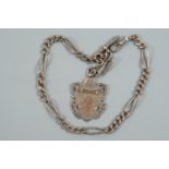 A Victorian silver figaro link watch chain with fancy fob, fob 4.5 cm, chain 33 cm, 52 g