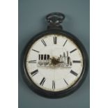 A Victorian silver pair-cased verge pocket watch, the enamel face painted in depiction of a