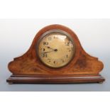 An Edwardian mahogany and walnut inlaid mantle clock, having a Buren movement, the case decorated