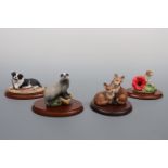 Four small Border Fine Art figurines; Woodland Ramble B0913, Walkies B0860, Starry Eyed B0542 (a/