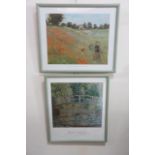 Two Claude Monet art prints and a Carolyn Brady print entitled 'The Green Door Monet's House',