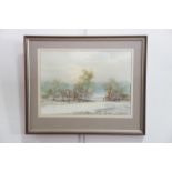 (20th Century) Tranquil river-scape with copper tinted trees, unsigned, framed and mounted under