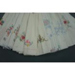 Vintage linen / cotton hand-embroidered pillow cases and a bolster case, early 20th Century