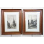(19th Century) A pair of etchings depicting Bristol; High Street and St Mary's, Redcliffe, uniformly
