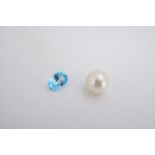 A pearl and blue gem stone, former 7 mm