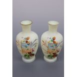 A pair of Victorian Aesthetic-influenced enamelled oviform glass vases, 14 cm