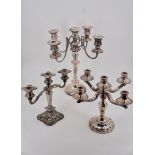 Three various electroplate candelabra
