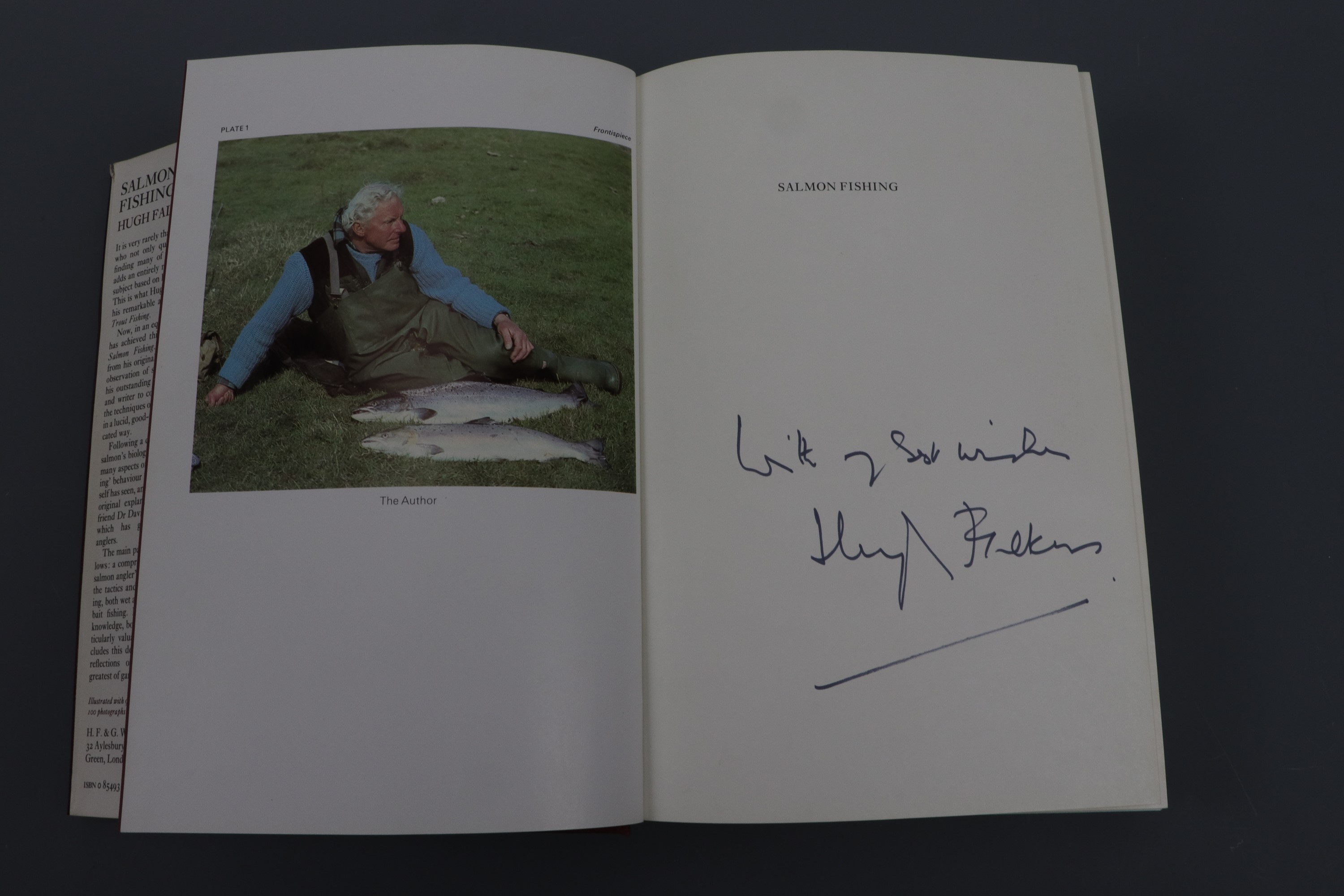 An author-inscribed presentation copy of Hugh Falkus', Salmon Fishing, a Practical Guide, 1984 - Image 2 of 3