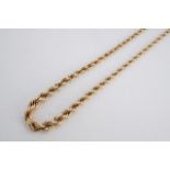 A 9 ct gold tapering rope link necklace, 46 cm, 7.9 g