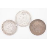 1819 and 1889 crowns together with an 1829 Italian States Sardinian 5 lire coin