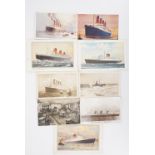 A small group of postcards depicting Cunard and other ocean liners and shipping