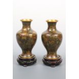 Two cloisonne vases and stands, 16 cm high
