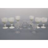 Six Victorian milk glass goblets and glasses