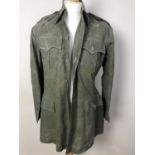 A 1940s British army tropical jungle green Aertex bush shirt bearing South Asia Allied Forces