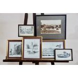 A small collection of framed and mounted reproduction prints of Carlisle and its environs, including
