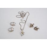 A pair of marcassite-set thistle-form earrings together with a white metal pendant necklace and