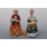 Two Royal Doulton figurines; Embroidering HN 2855 and Tea Time HN 2255