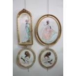 Christine Silver (Contemporary) Four silhouette paintings of young ladies in 18th Century dress, pen