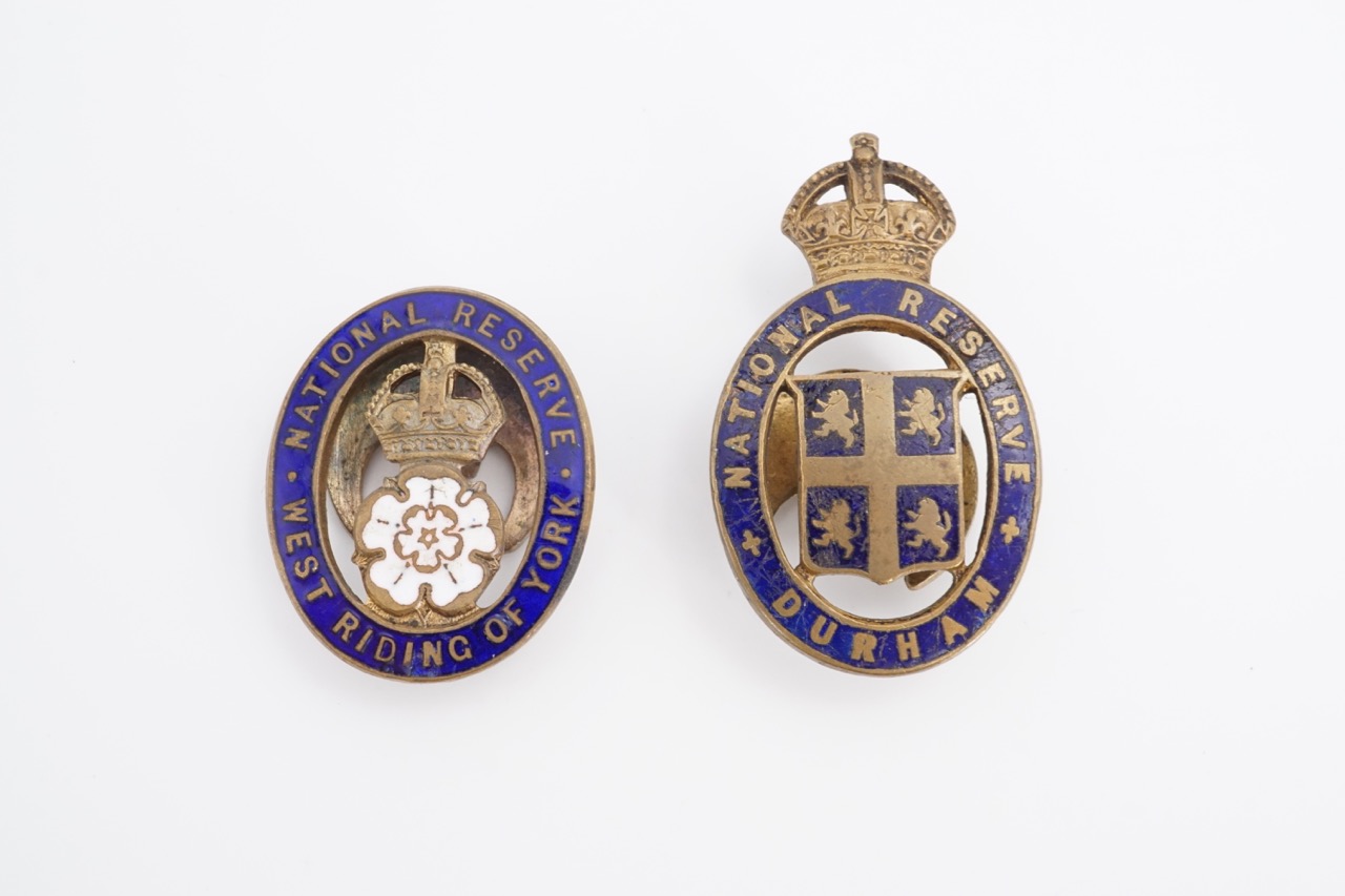 Two Great War National Reserve lapel badges