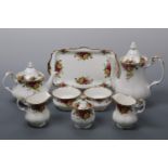 A Royal Albert Old Country rose tea pot, coffee pot, preserve jar etc.