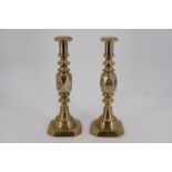 A pair of Victorian Diamond Prince brass candlesticks, 30 cm
