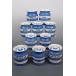 Ten T G Green Cornishware storage jars including; rice, peas, beans, Seiko, soap flakes, oatmeal,