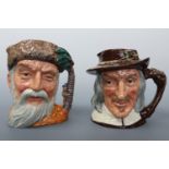 Two large Royal Doulton character jugs; Robinson Crusoe D6532 and Isaak Walton D6404