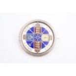 An enamelled 1887 silver crown coin brooch