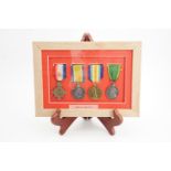 Framed 1914-15 Star, British War, Victory and Territorial Efficiency medals to 675032 Dvr J ward,