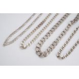 Four heavy white metal neck chains, 242 g